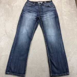 BKE Jeans Mens 31R Blue Tyler Straight Leg Jeans Dark Wash Whiskered Preppy